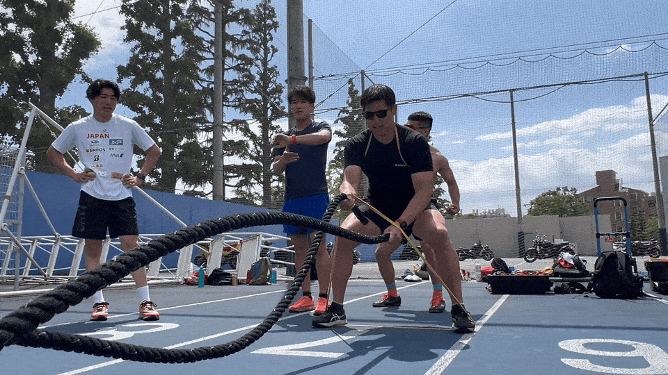 活動レポ:日本体育大学スキー部・チームトレーニングサポート 2024 2 @深沢 3 日本体育大学スキー部、チームトレーニングサポート、ファンクショナルトレーニング、体軸コントロール、体幹コントロール、バトルロープ