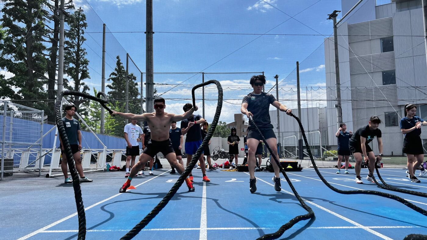 日本体育大学スキー部、チームトレーニングサポート、ファンクショナルトレーニング、体軸コントロール、体幹コントロール、バトルロープ