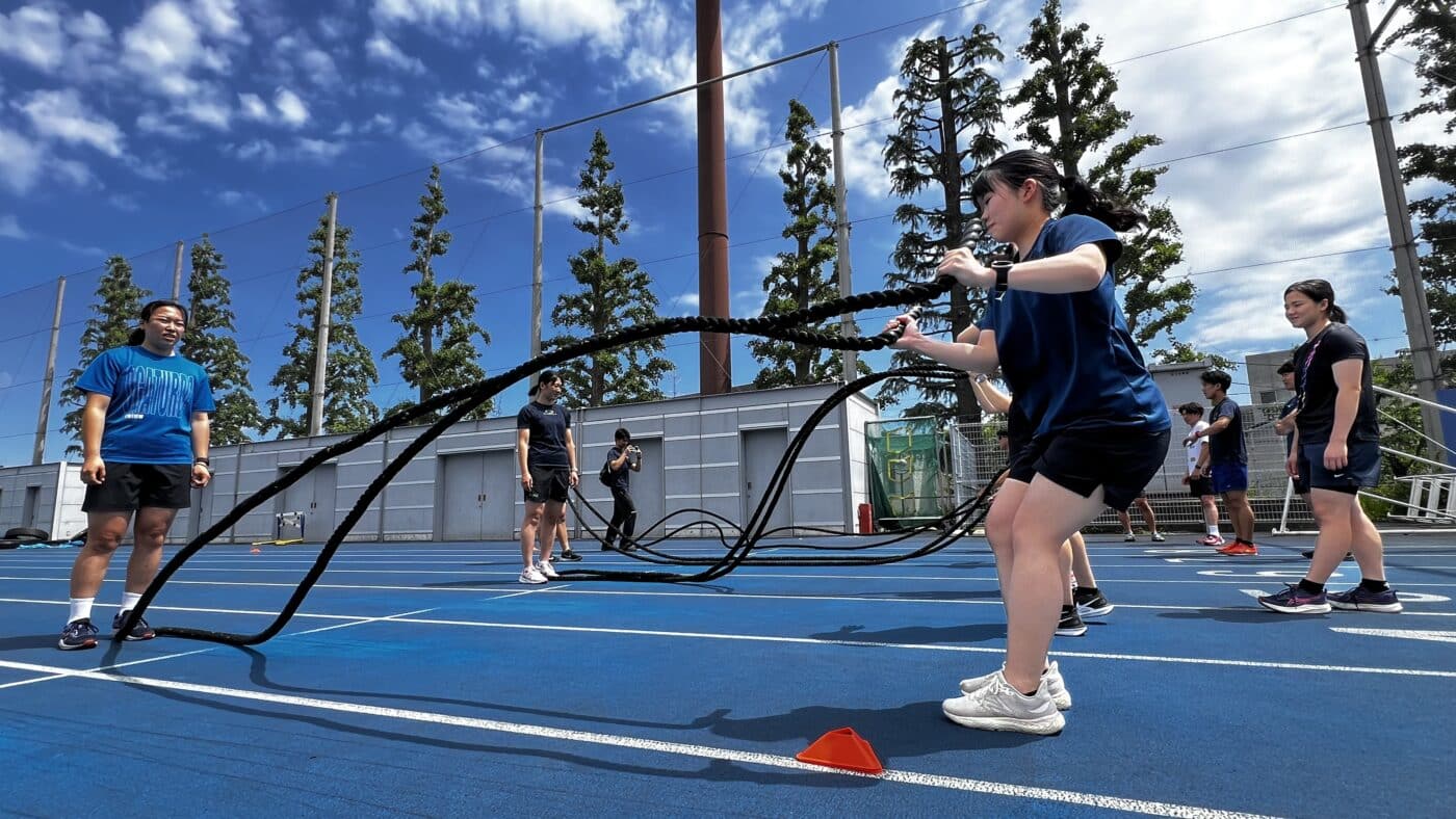 日本体育大学スキー部、チームトレーニングサポート、ファンクショナルトレーニング、体軸コントロール、体幹コントロール、バトルロープ
