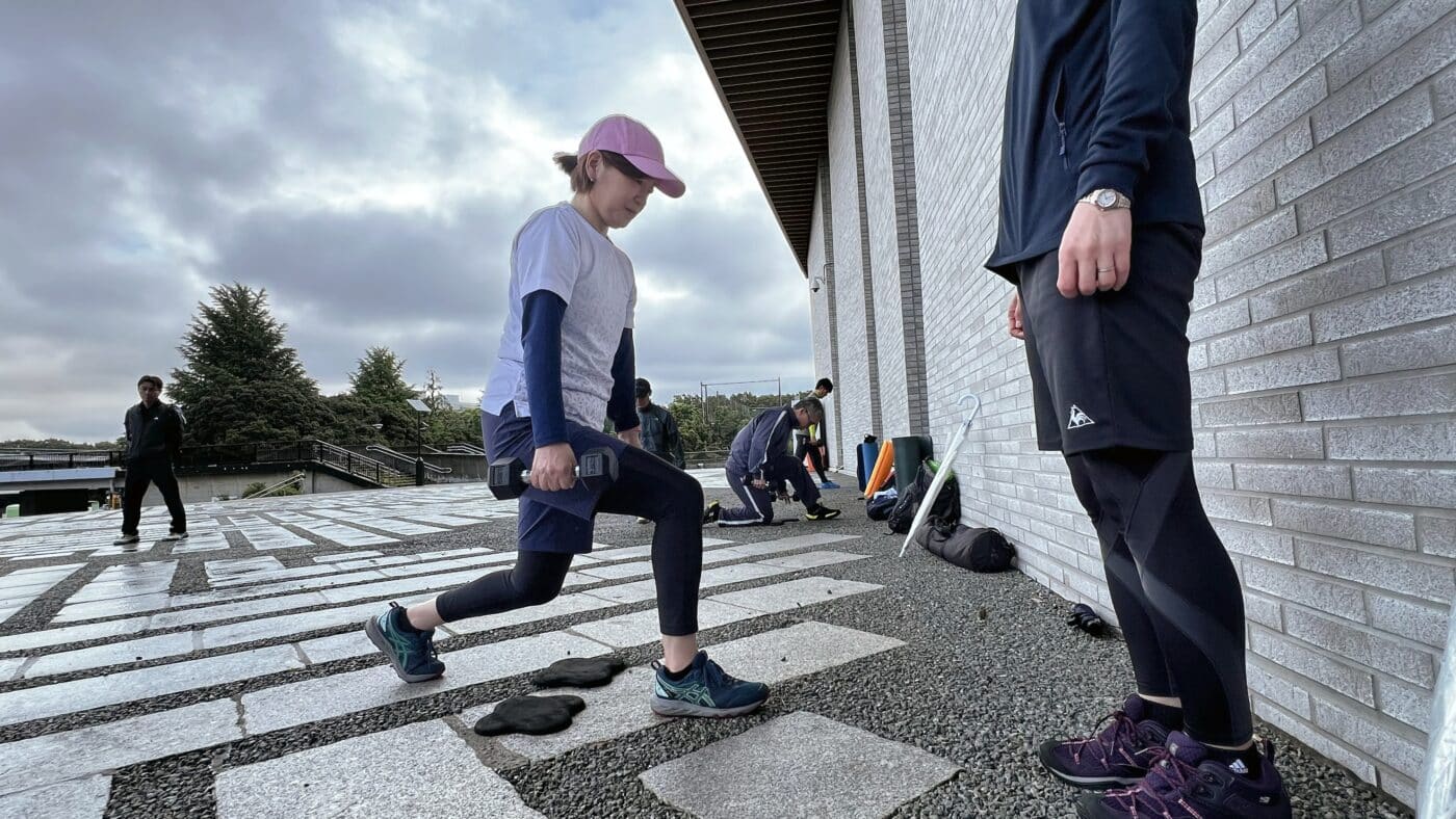 スキーオフトレワークショップ、筋力トレーニング、ダンベルトレーニング、スプリットスクワット